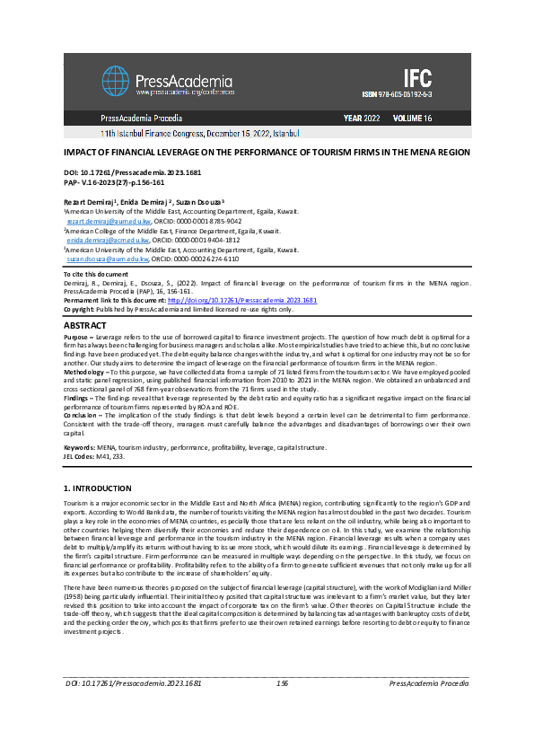 (PDF) Impact of financial leverage on the performance of tourism firms ...