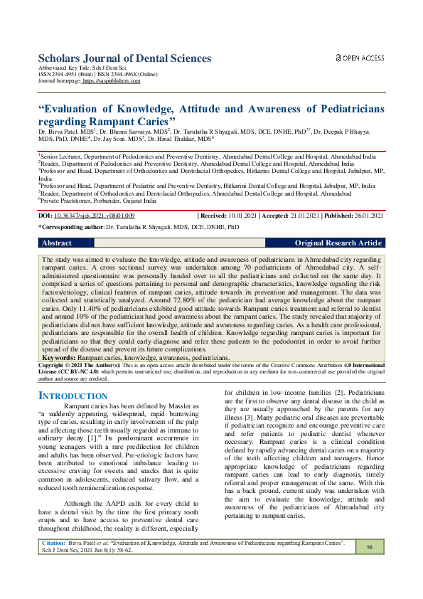 (PDF) “Evaluation of Knowledge, Attitude and Awareness of Pediatricians ...