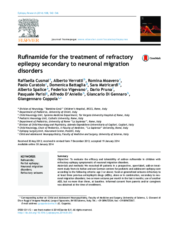 (PDF) Rufinamide for the treatment of refractory epilepsy secondary to ...