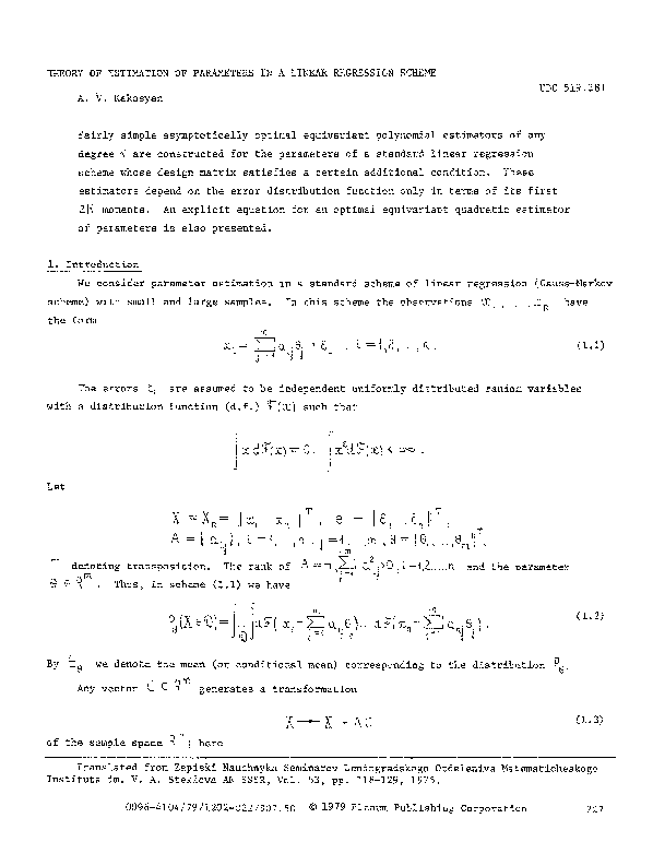 (PDF) Theory of estimation of parameters in a linear regression scheme