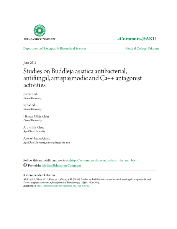 (PDF) Studies on Buddleja asiatica antibacterial, antifungal ...