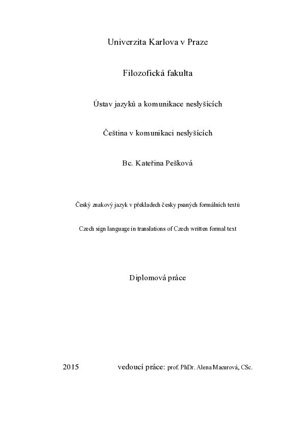 (PDF) Czech sign language in translations of Czech written formal text