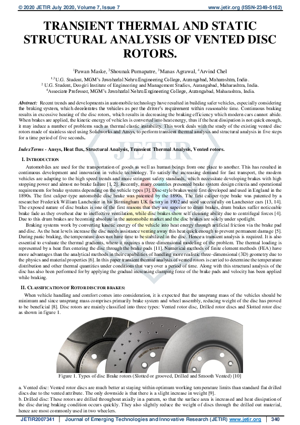 (PDF) Transient thermal and static structural analysis of vented disc ...