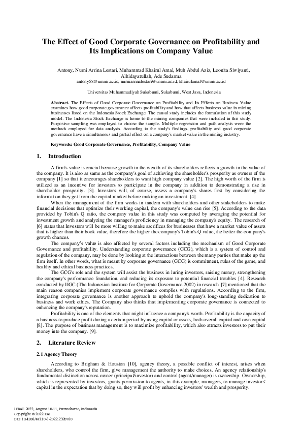 (PDF) The Effect of Good Corporate Governance on Profitability and Its ...