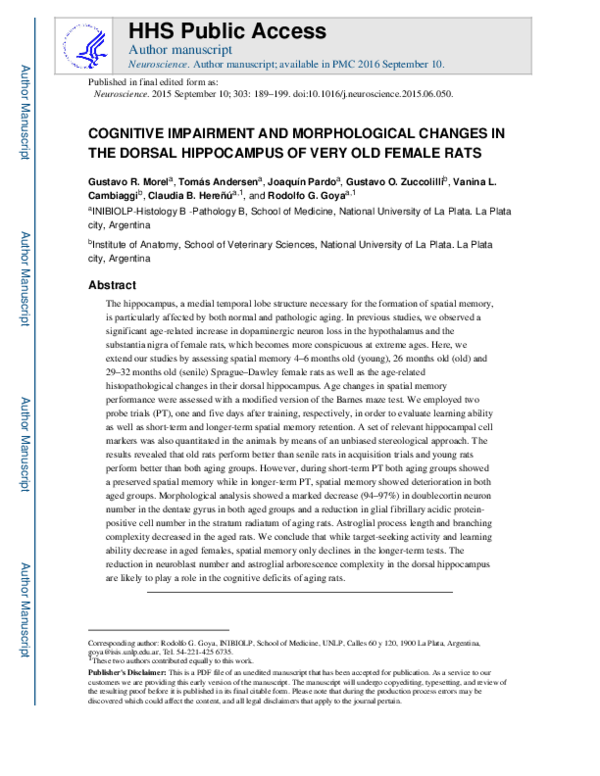 (PDF) Cognitive impairment and morphological changes in the dorsal ...