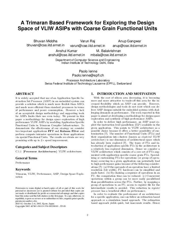 (PDF) A Trimaran based framework for exploring the design space of VLIW ...