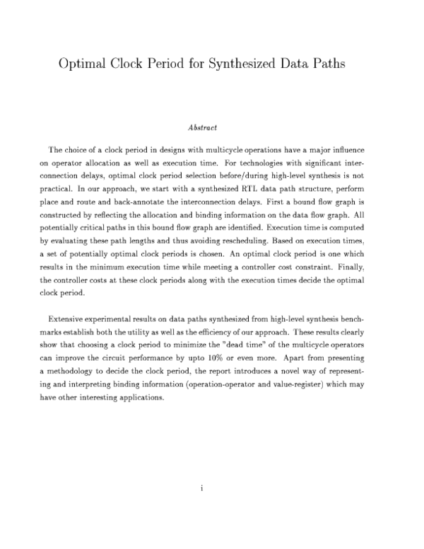 (PDF) Optimal clock period for synthesized data paths