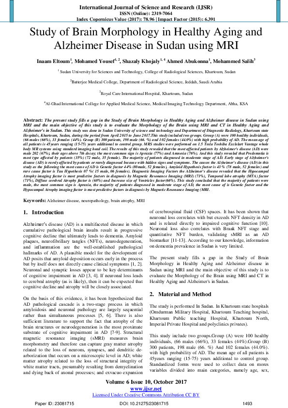 (PDF) Study of Brain Morphology in Healthy Aging and Alzheimer Disease ...