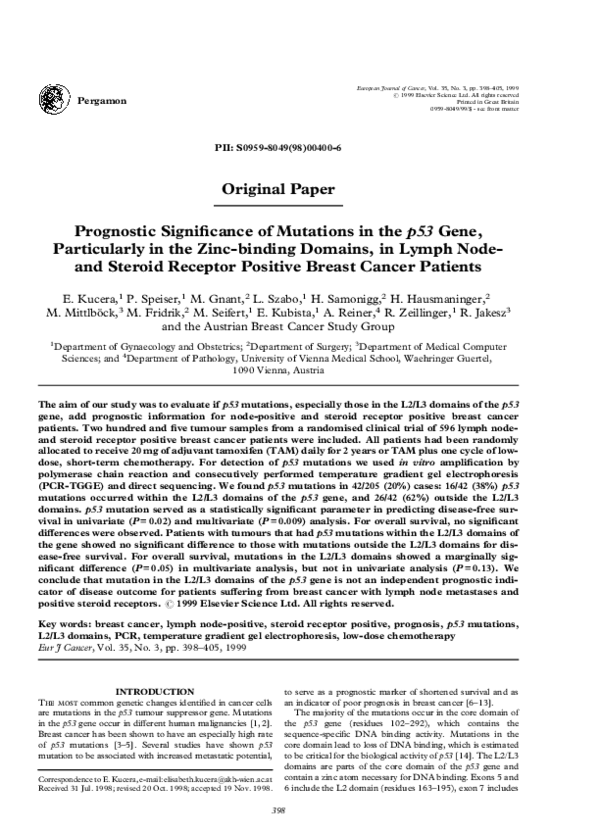 (PDF) Prognostic significance of mutations in the p53 gene ...