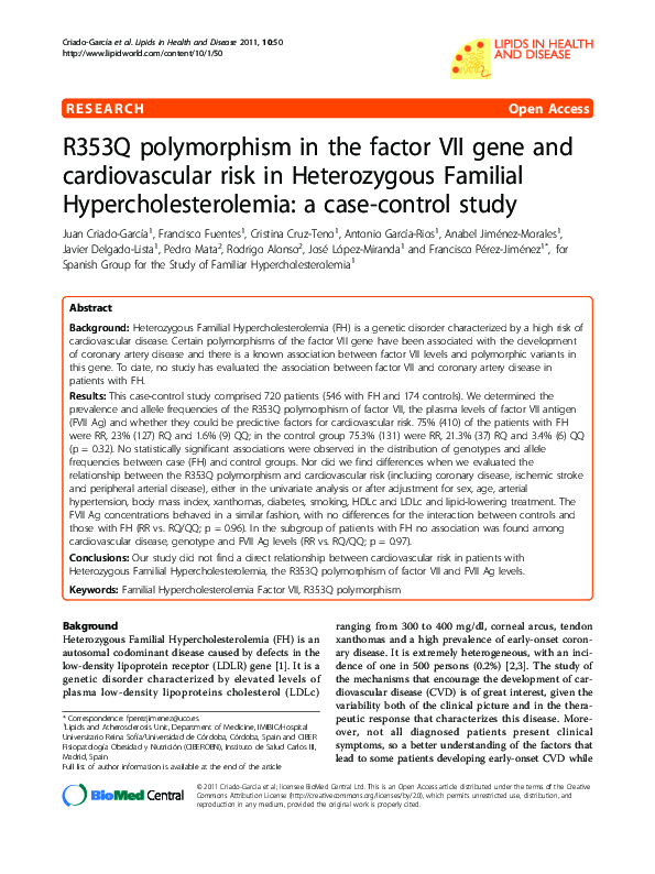 (PDF) R353Q polymorphism in the factor VII gene and cardiovascular risk ...