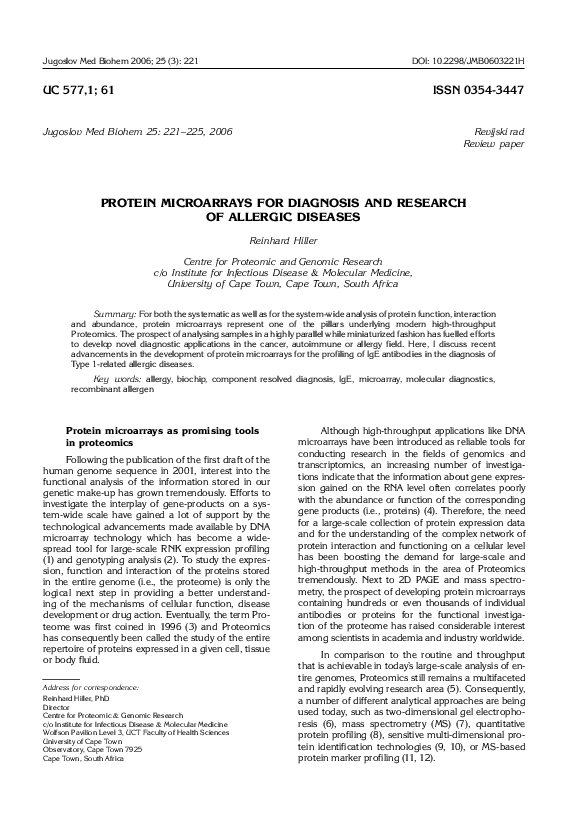 (PDF) Protein microarrays for diagnosis and research of allergic diseases