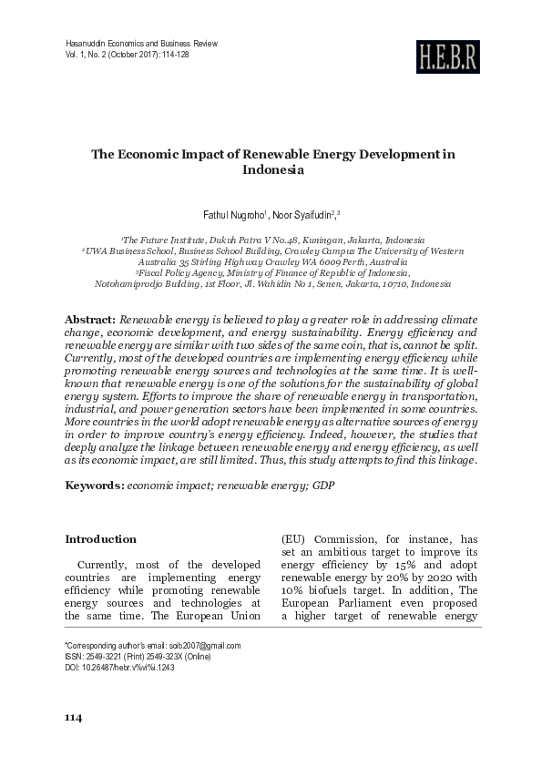 (PDF) The Economic Impact of Renewable Energy Development in Indonesia