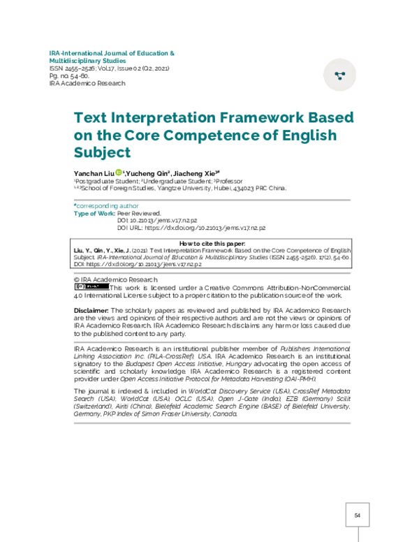 (PDF) Text Interpretation Framework Based on the Core Competence of ...