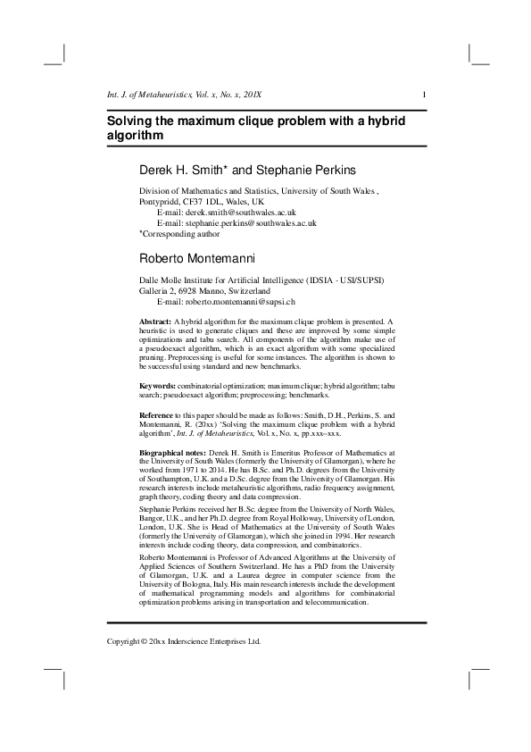 (PDF) Solving the maximum clique problem with a hybrid algorithm