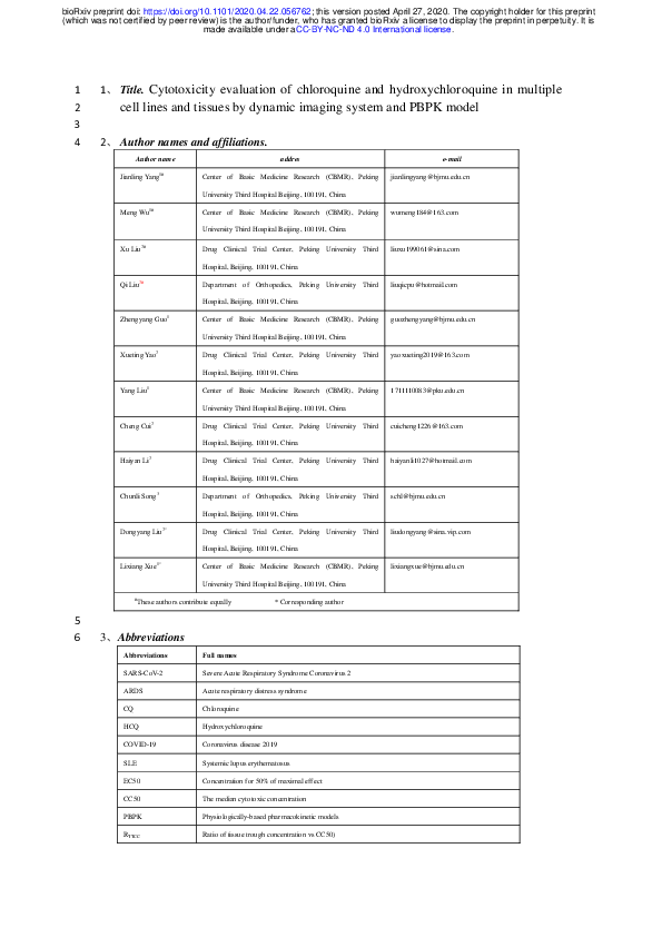 (PDF) Cytotoxicity evaluation of chloroquine and hydroxychloroquine in ...