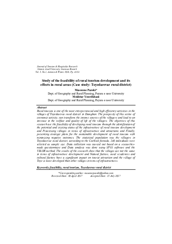 (PDF) Study of the feasibility of rural tourism development and its ...