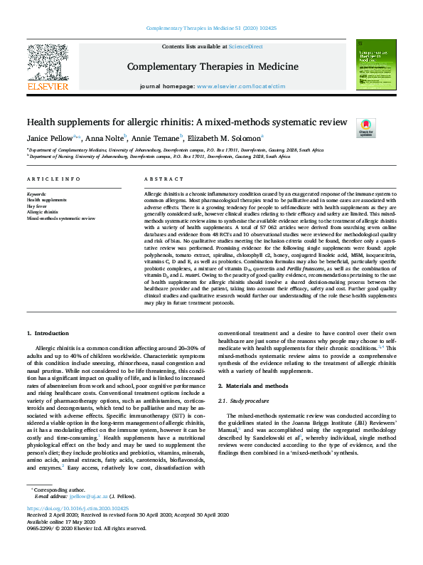 (PDF) Health supplements for allergic rhinitis: A mixed-methods ...