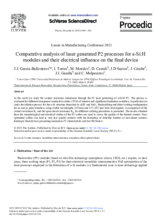 (PDF) Comparative Analysis of Laser Generated P2 Processes for a-Si:H ...