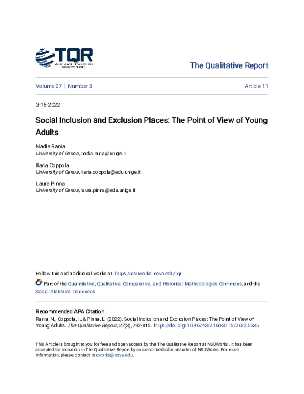 (PDF) Social Inclusion and Exclusion Places: The Point of View of Young ...