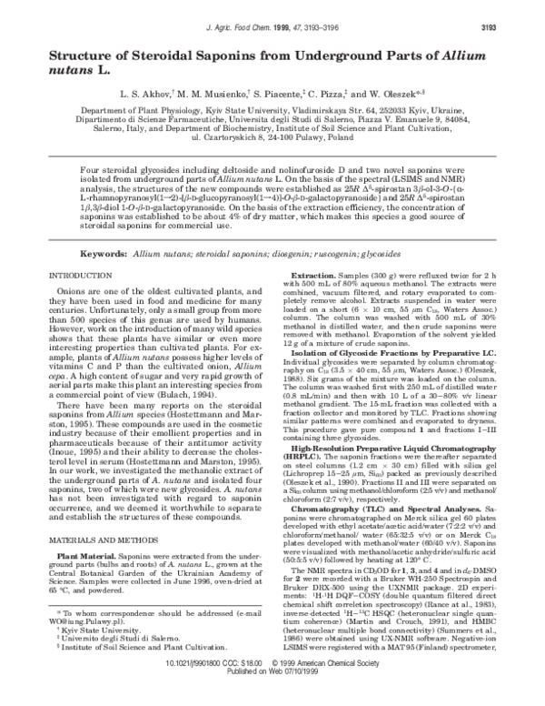Structure of Steroidal Saponins from Underground Parts of Allium nutans L