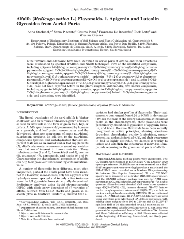 (PDF) Alfalfa (Medicago sativa L.) Flavonoids. 1. Apigenin and Luteolin ...