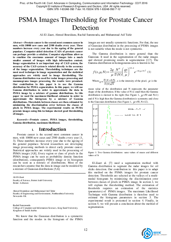 (PDF) PSMA Images Thresholding for Prostate Cancer Detection