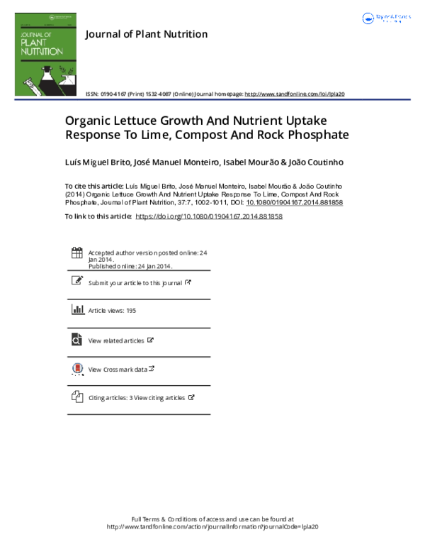 (PDF) Organic Lettuce Growth And Nutrient Uptake Response To Lime ...