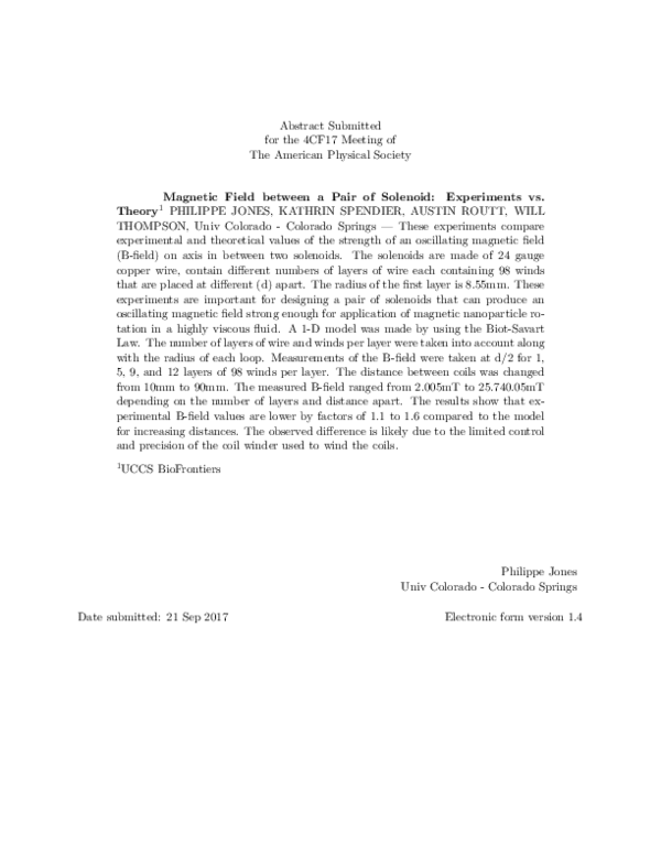 (PDF) Magnetic Field between a Pair of Solenoid: Experiments vs. Theory