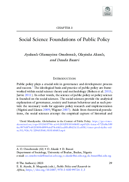 (PDF) Social Science Foundations of Public Policy