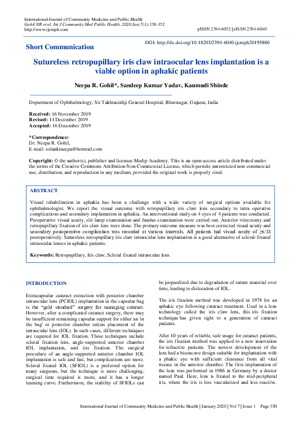 (PDF) Sutureless retropupillary iris claw intraocular lens implantation ...