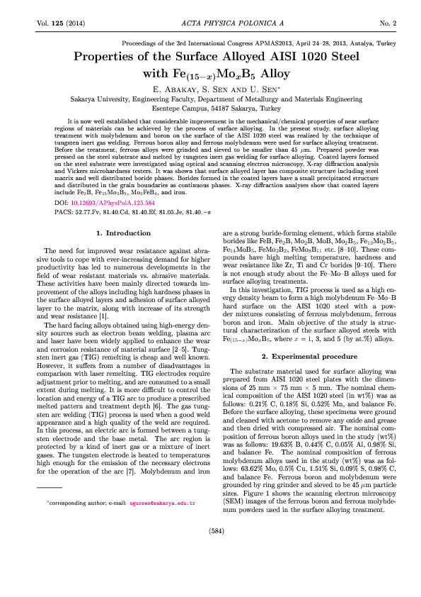 (PDF) Properties of the Surface Alloyed AISI 1020 Steel with Fe (15-x ...