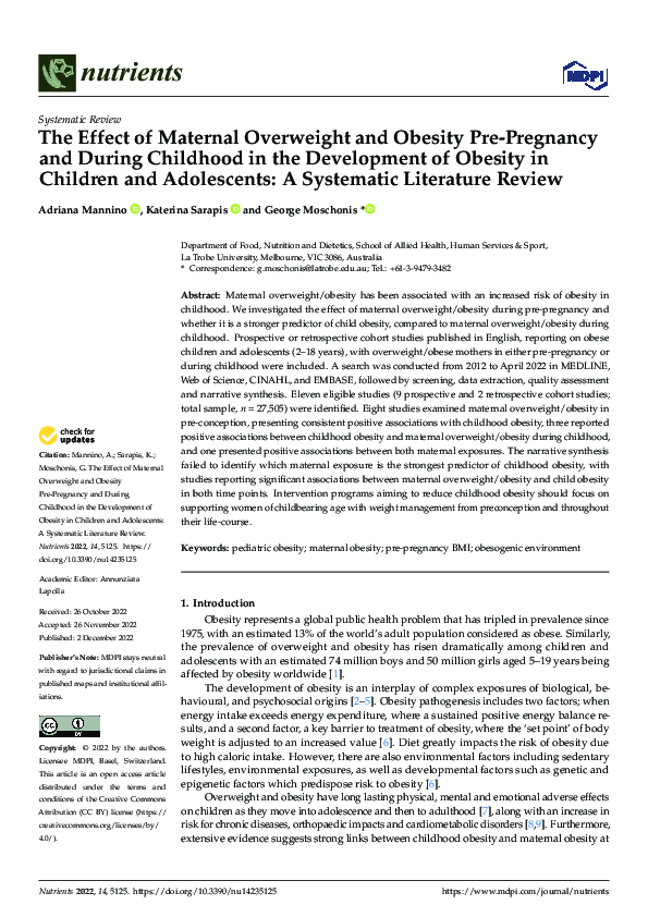 (PDF) The Effect of Maternal Overweight and Obesity Pre-Pregnancy and ...