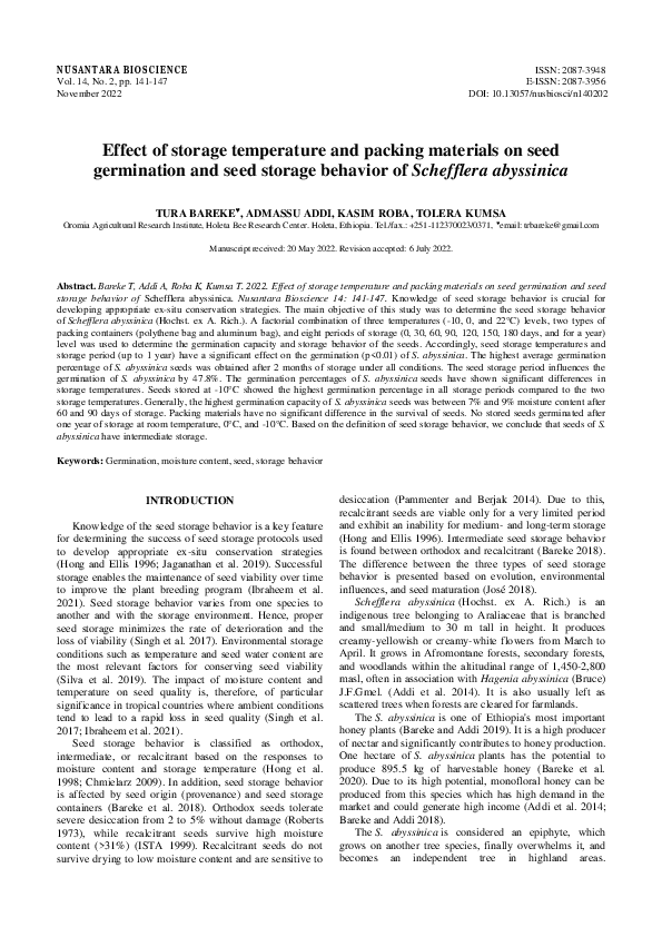 (PDF) Effect of storage temperature and packing materials on seed ...