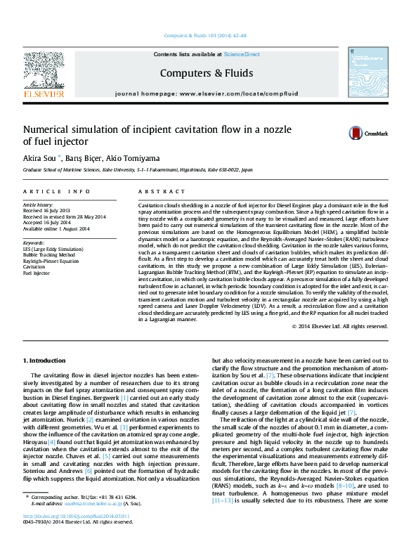 (PDF) Numerical simulation of incipient cavitation flow in a nozzle of ...
