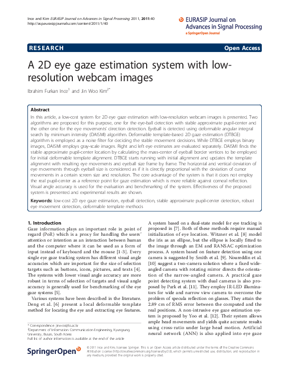 (PDF) A 2D eye gaze estimation system with low-resolution webcam images