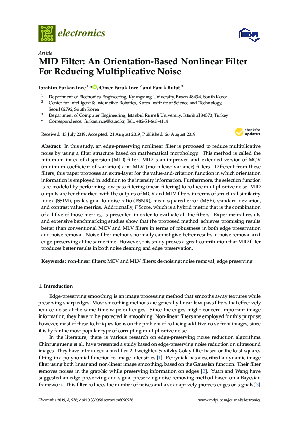(PDF) MID Filter: An Orientation-Based Nonlinear Filter For Reducing ...