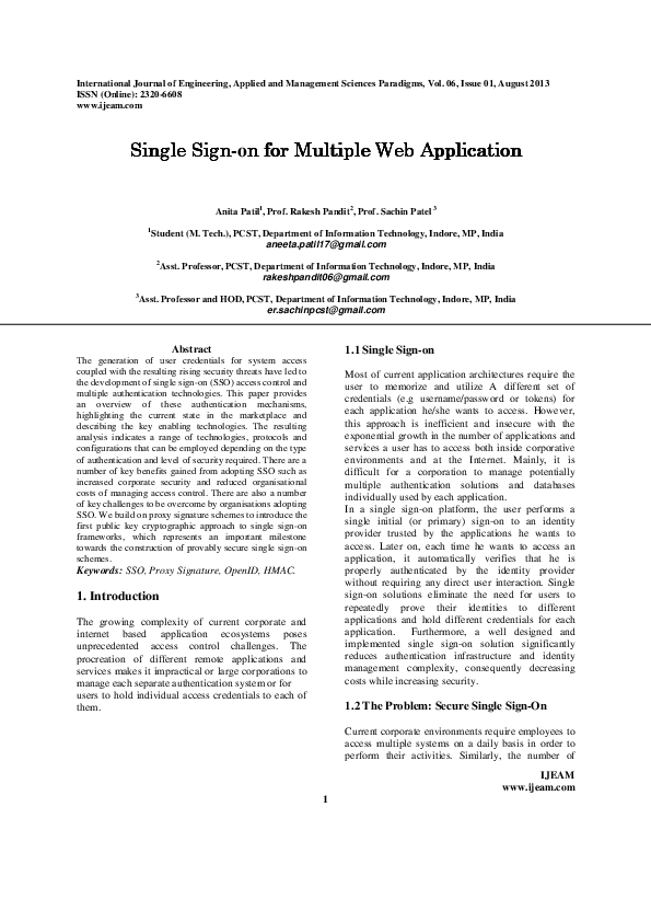 (PDF) Single Signo n for Multiple Web Application