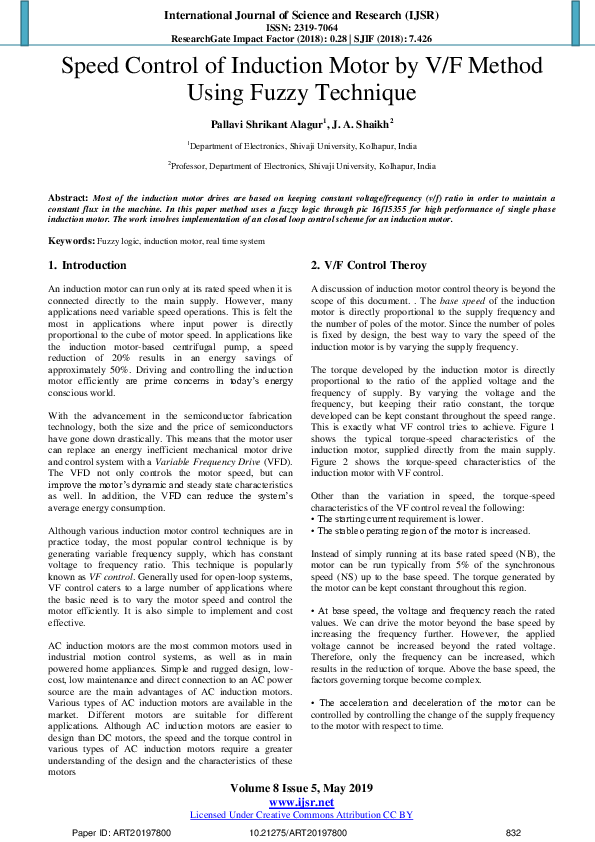 (PDF) Speed Control of Induction Motor by V / F Method Using Fuzzy ...