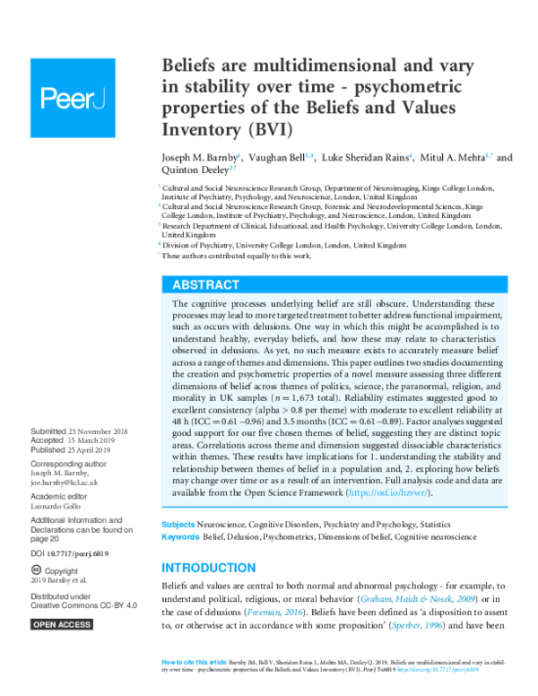 (PDF) Beliefs are multidimensional and vary in stability over time ...