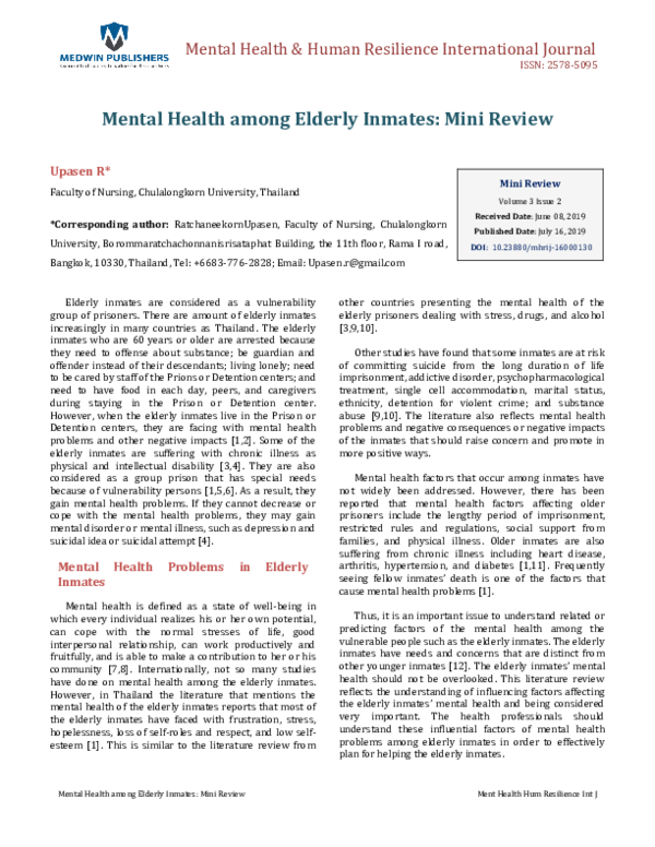 (PDF) Mental Health among Elderly Inmates: Mini Review