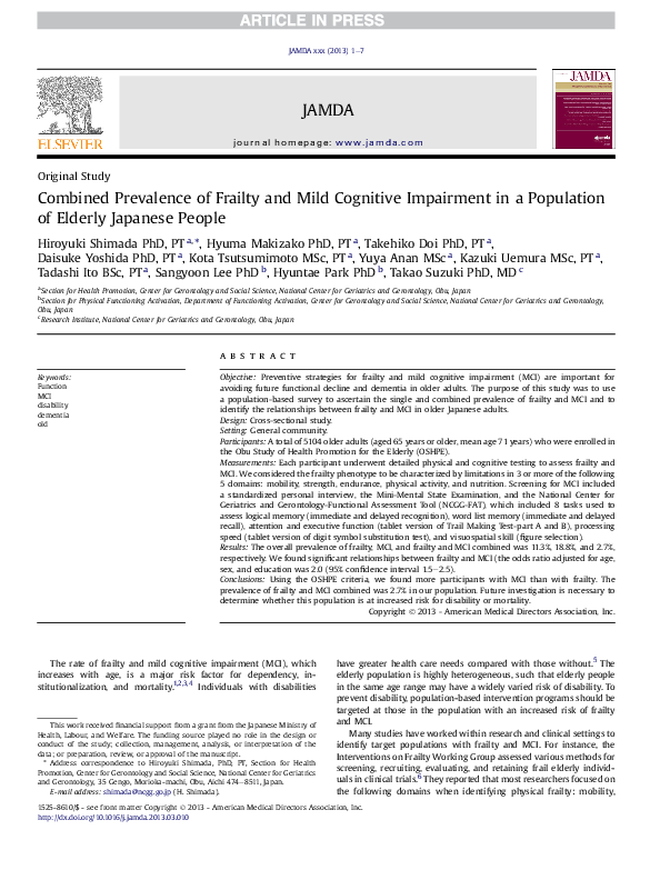 (PDF) Combined Prevalence of Frailty and Mild Cognitive Impairment in a ...