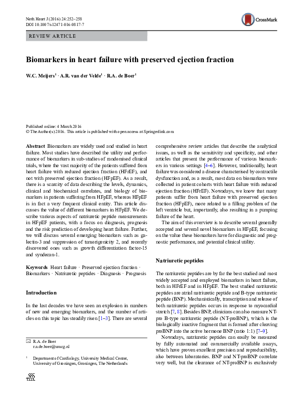 (PDF) Biomarkers in heart failure with preserved ejection fraction