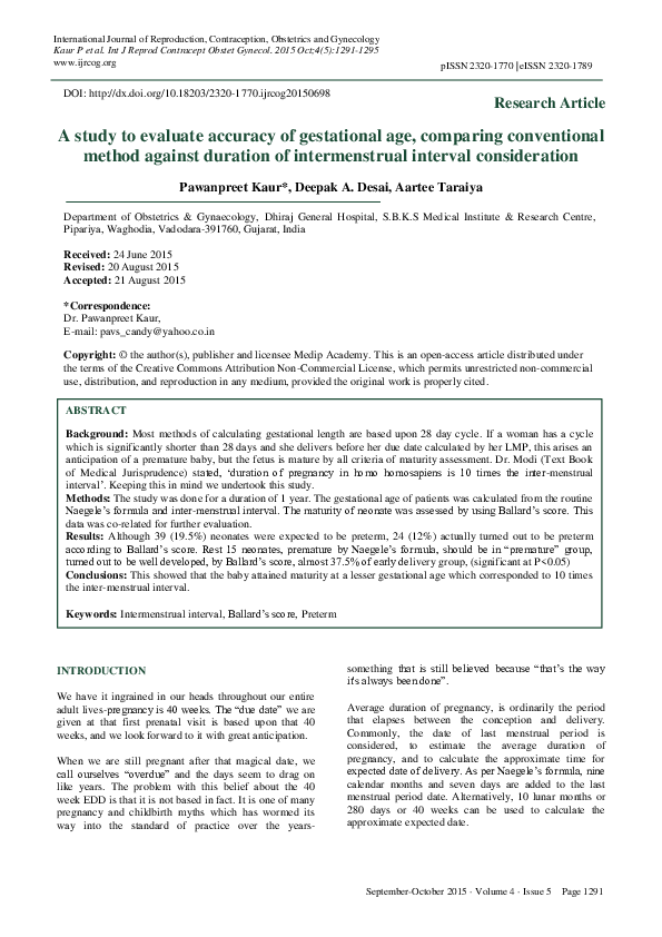 (PDF) A study to evaluate accuracy of gestational age, comparing ...