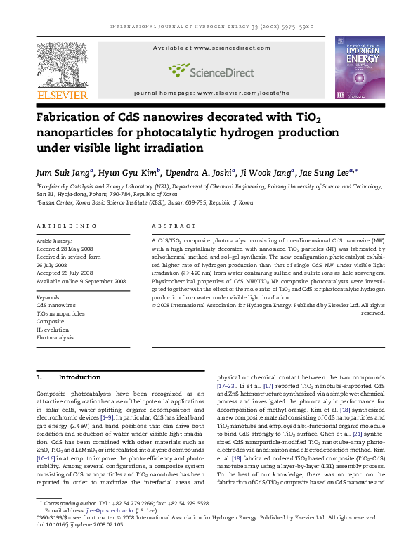 (PDF) Fabrication of CdS nanowires decorated with TiO2 nanoparticles ...