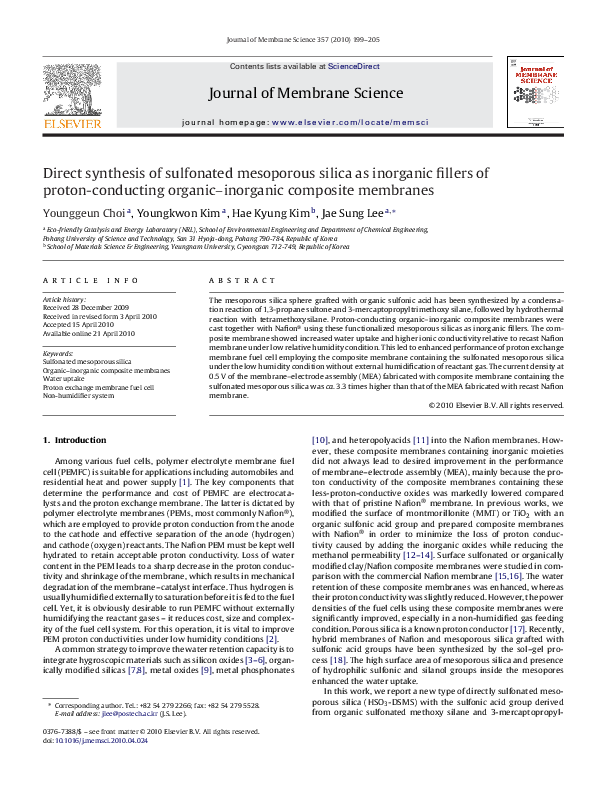 (PDF) Direct synthesis of sulfonated mesoporous silica as inorganic ...