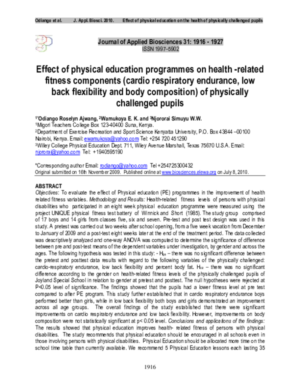 (PDF) Effect of physical education programmes on health-related fitness ...