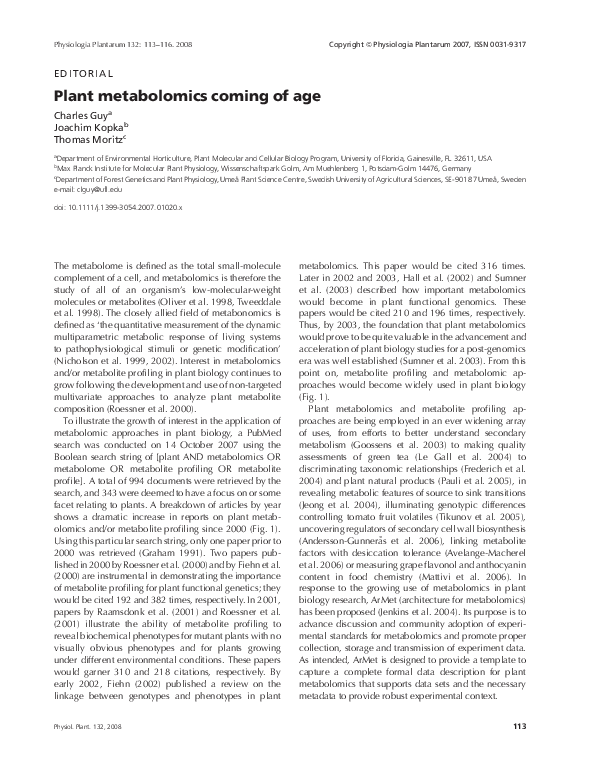 (PDF) Plant metabolomics coming of age