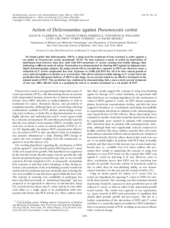 (PDF) Action of Deferoxamine against Pneumocystis carinii | David ...