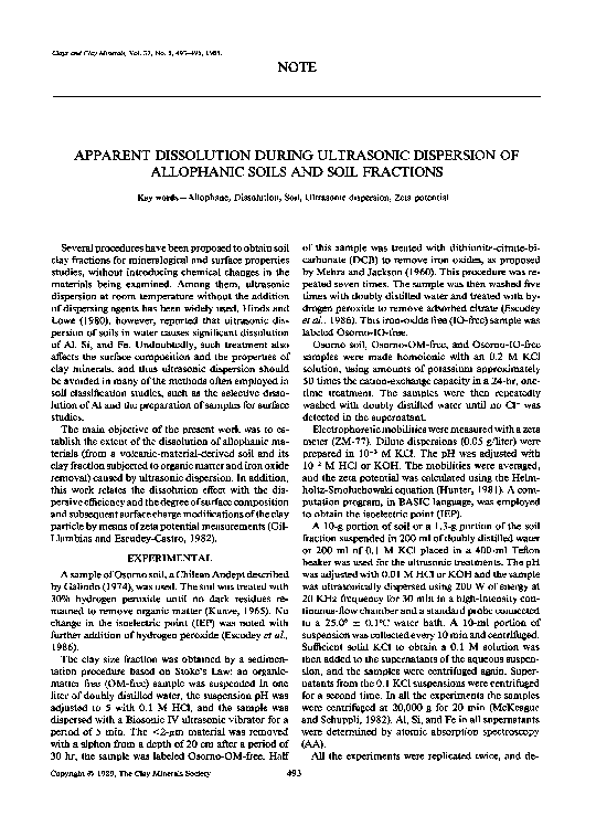 (PDF) Apparent Dissolution During Ultrasonic Dispersion of Allophanic ...