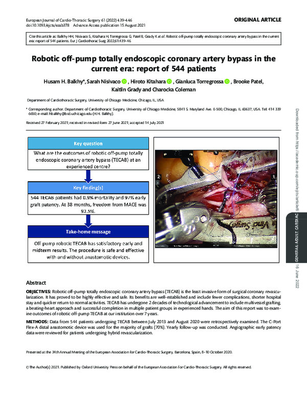 (PDF) Outcomes of Robotic Off-Pump TECAB in 544 Cases